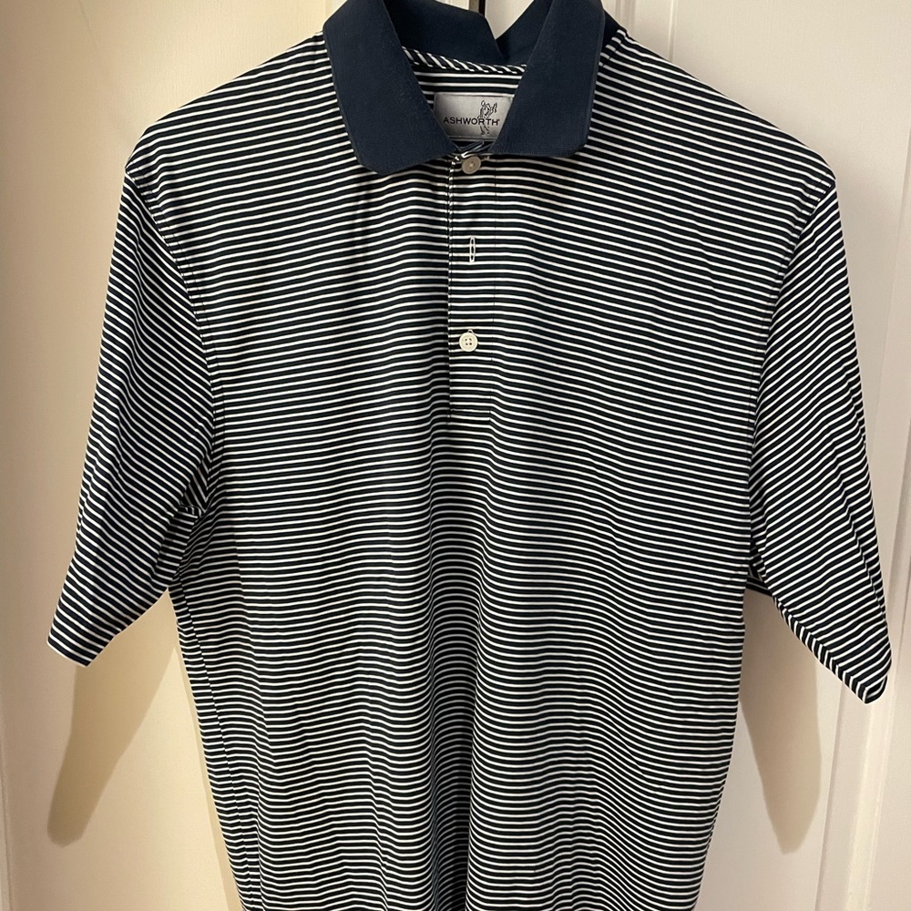Ashworth Golf Polo - Navy and White Stripe
